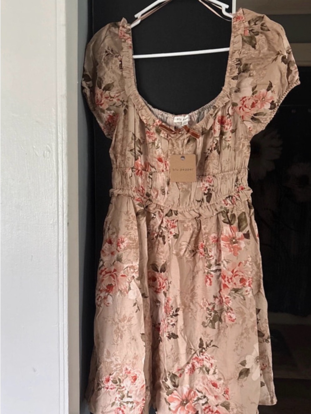 Blu Pepper Floral Short-Sleeve Dress with Scoop Neck
